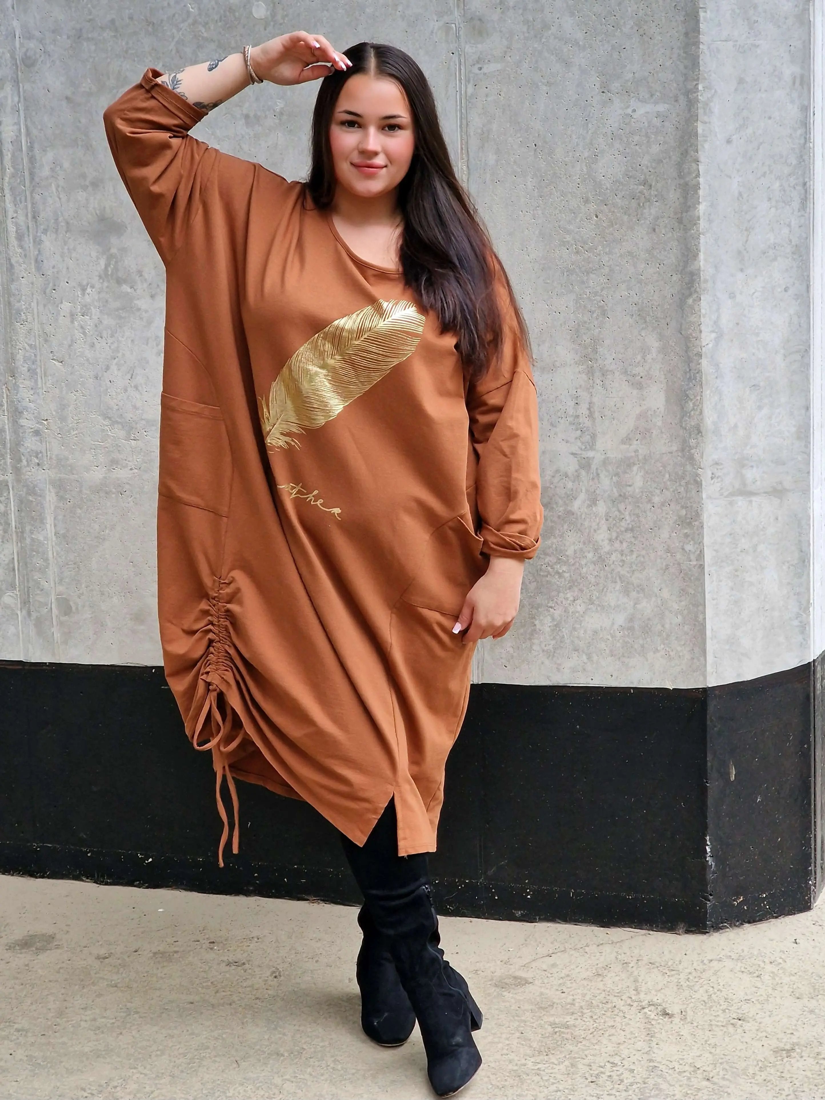 Tunika z nadrukiem złotego pióra Stylowa XL