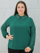 Zielona bluzka z ozdobnym kołnierzykiem Stylowa XL