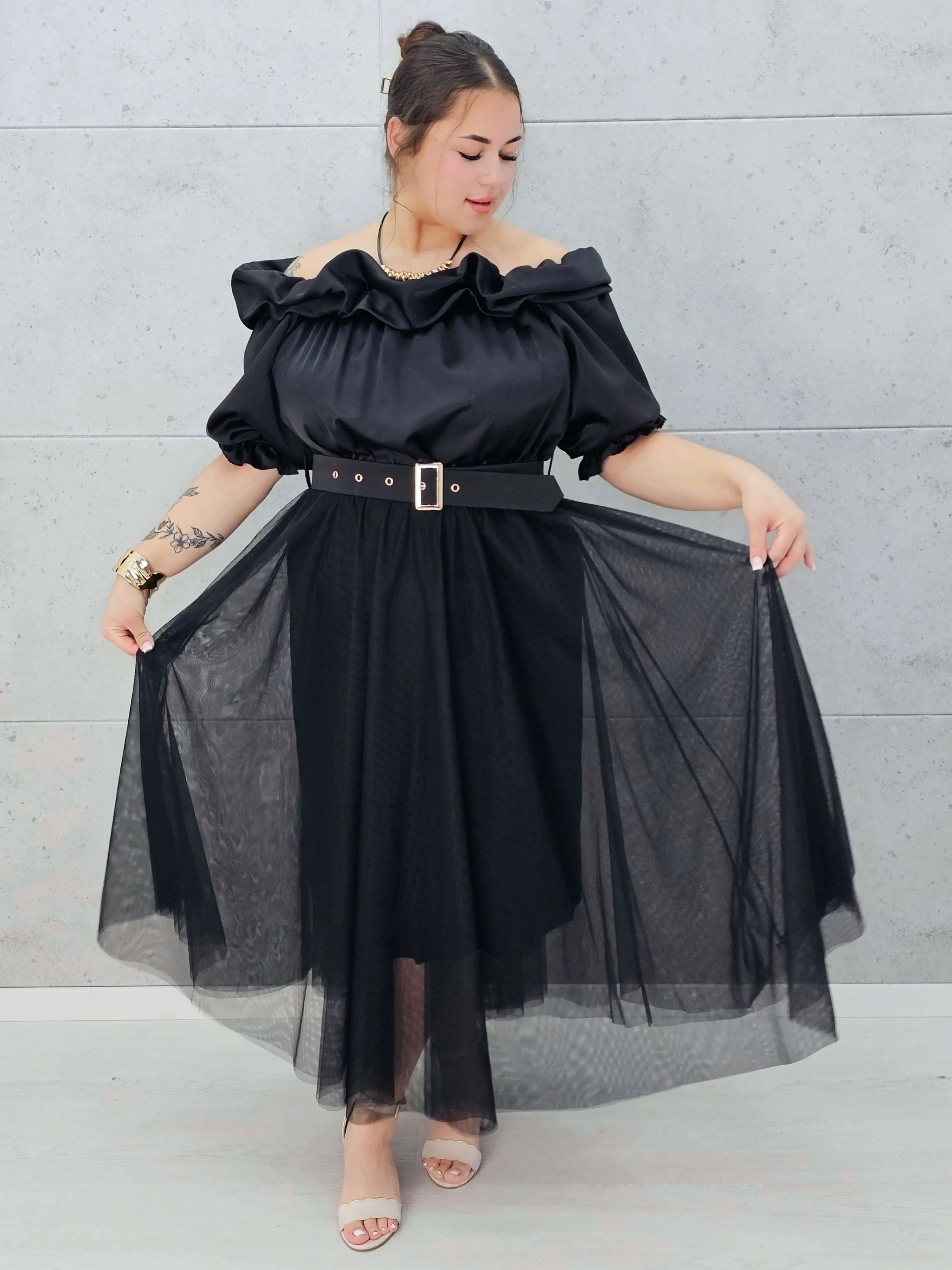 Zmysłowa sukienka hiszpanka z tiulowym dołem Stylowa XL