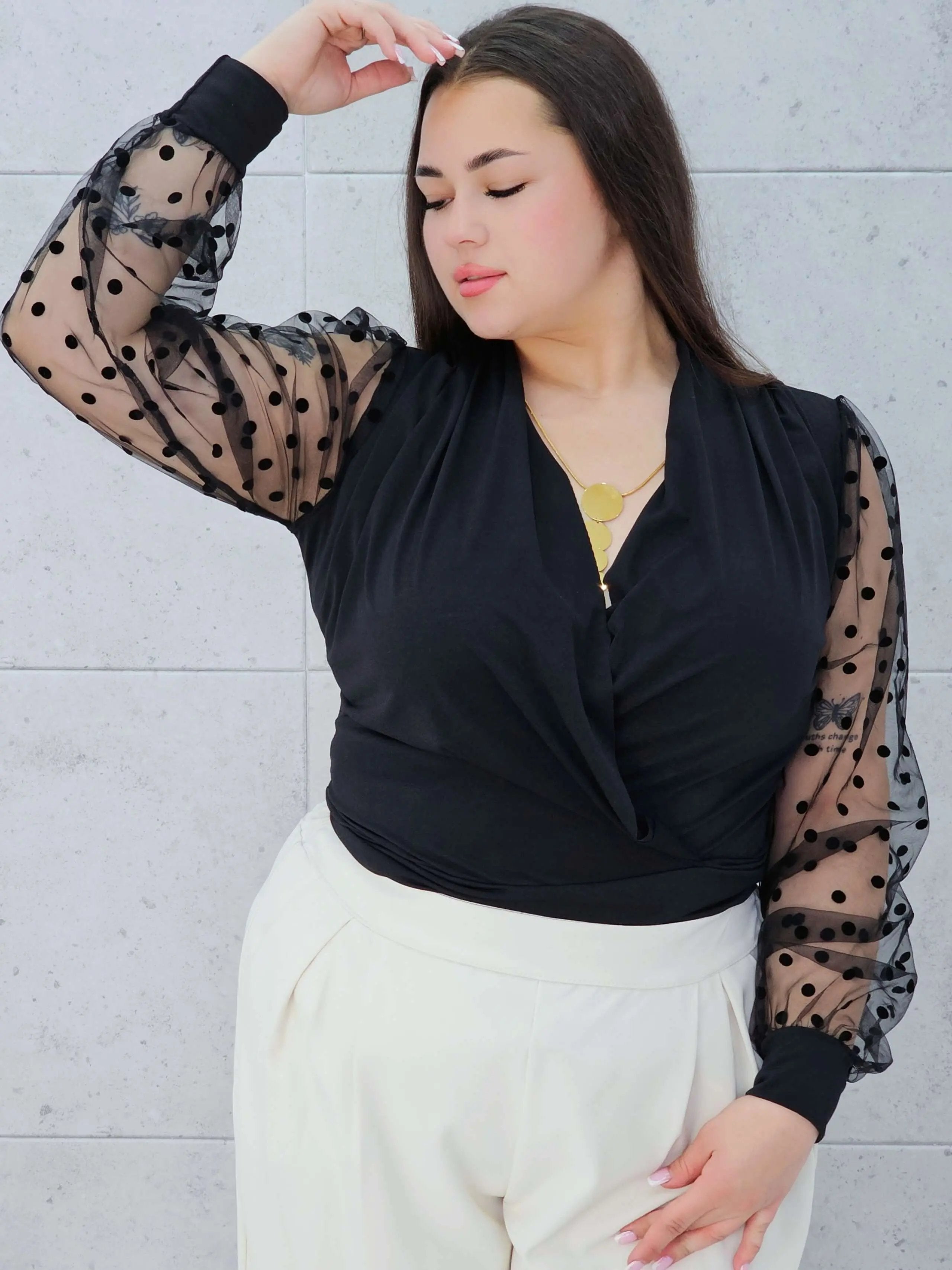 Zmysłowe Body z Transparentnymi Rękawami Stylowa XL