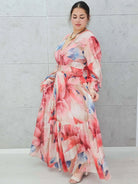 Zwiewna  siateczkowa sukienka maxi w kwiaty. Stylowa XL