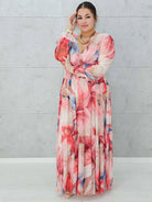 Zwiewna  siateczkowa sukienka maxi w kwiaty. Stylowa XL