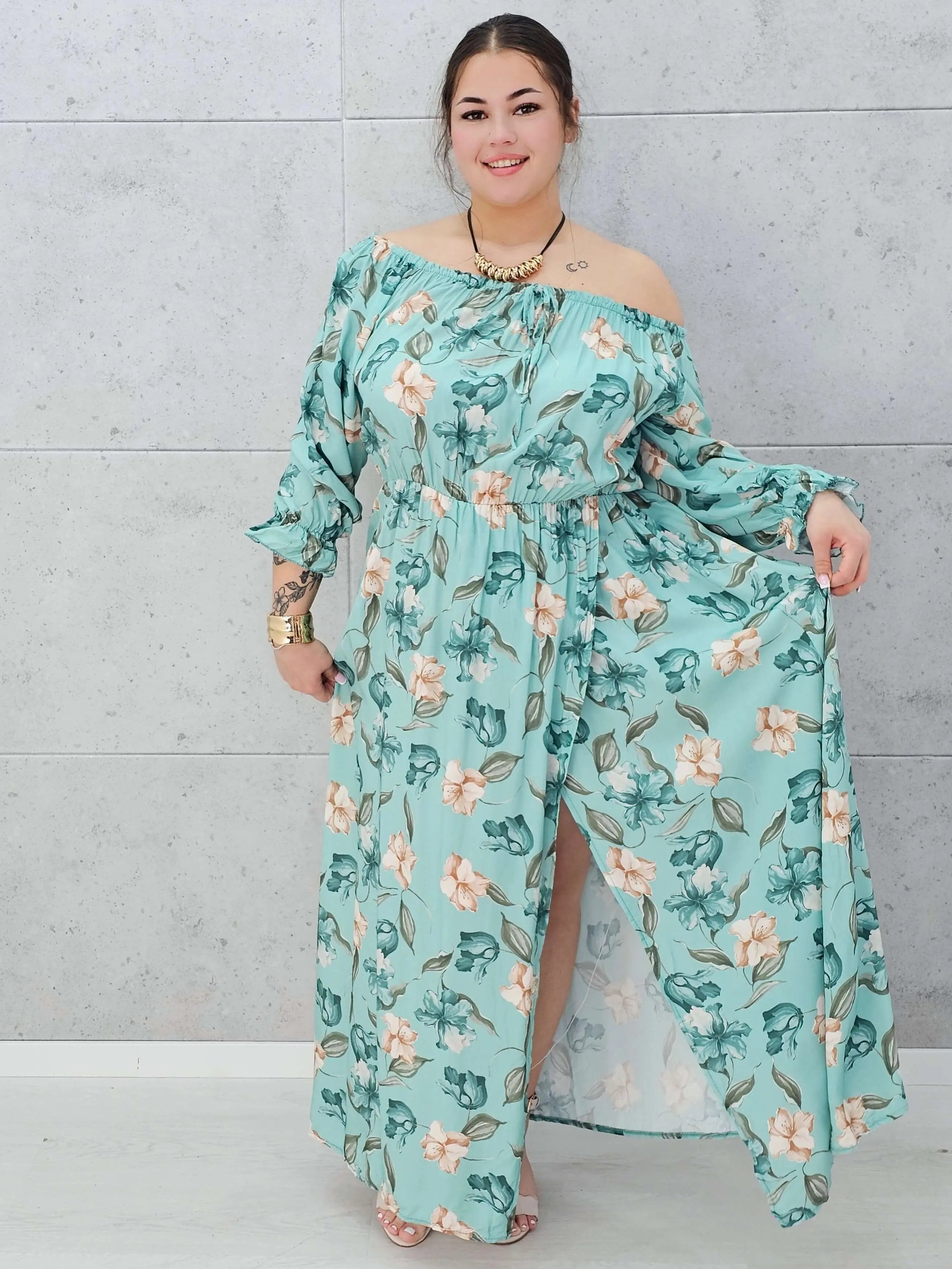 Zwiewna sukienka maxi z kwiatowym printem - dwa kolory Stylowa XL