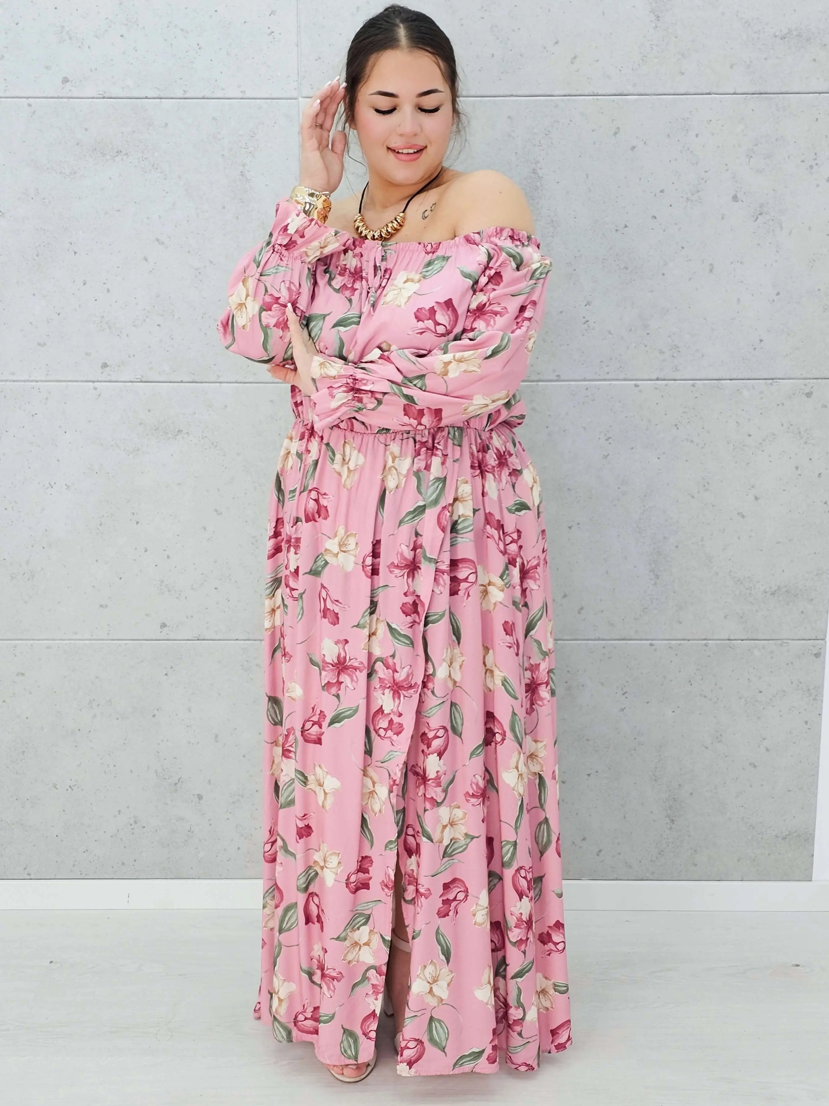 Zwiewna sukienka maxi z kwiatowym printem - dwa kolory Stylowa XL