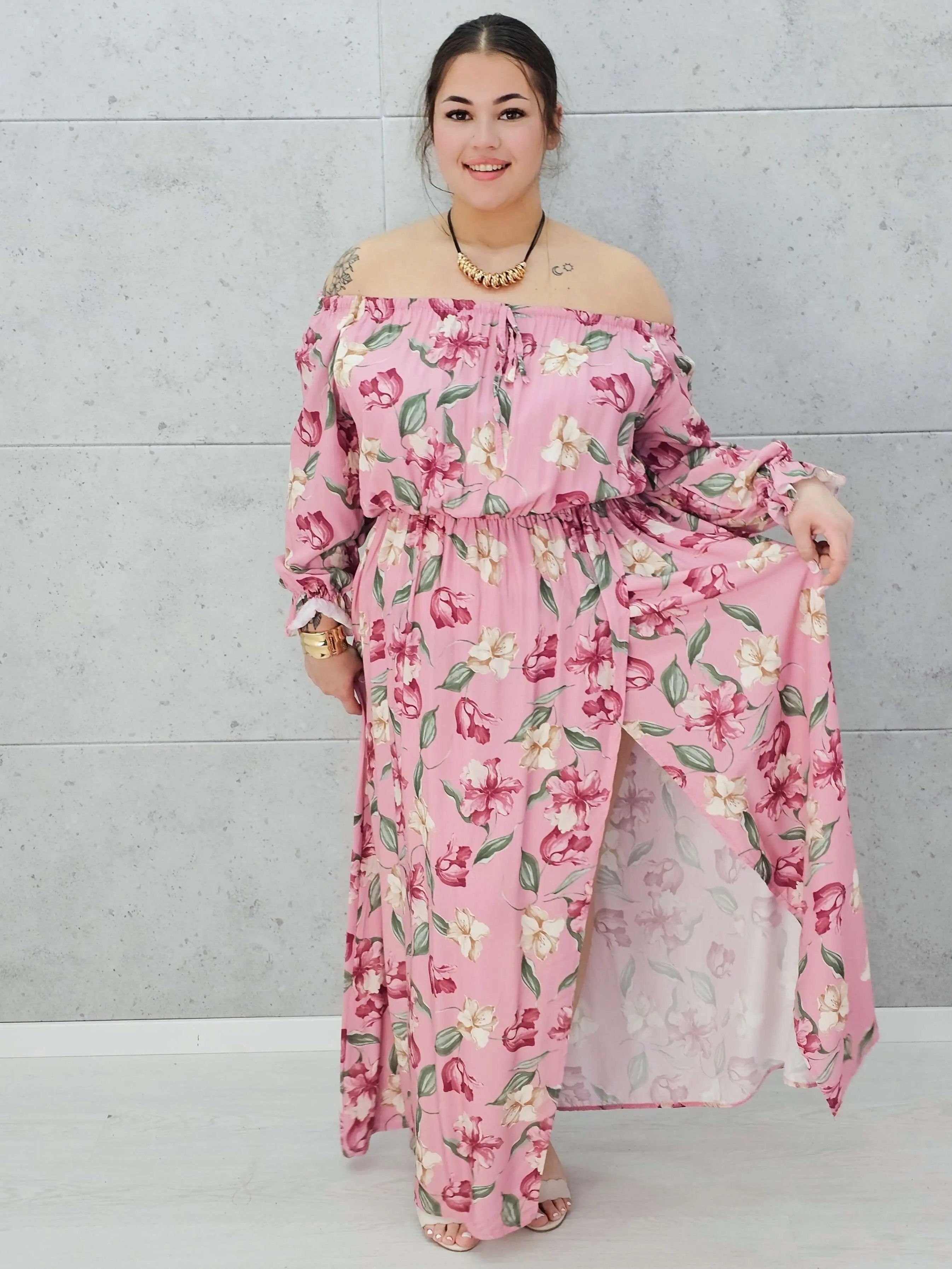 Zwiewna sukienka maxi z kwiatowym printem - dwa kolory Stylowa XL