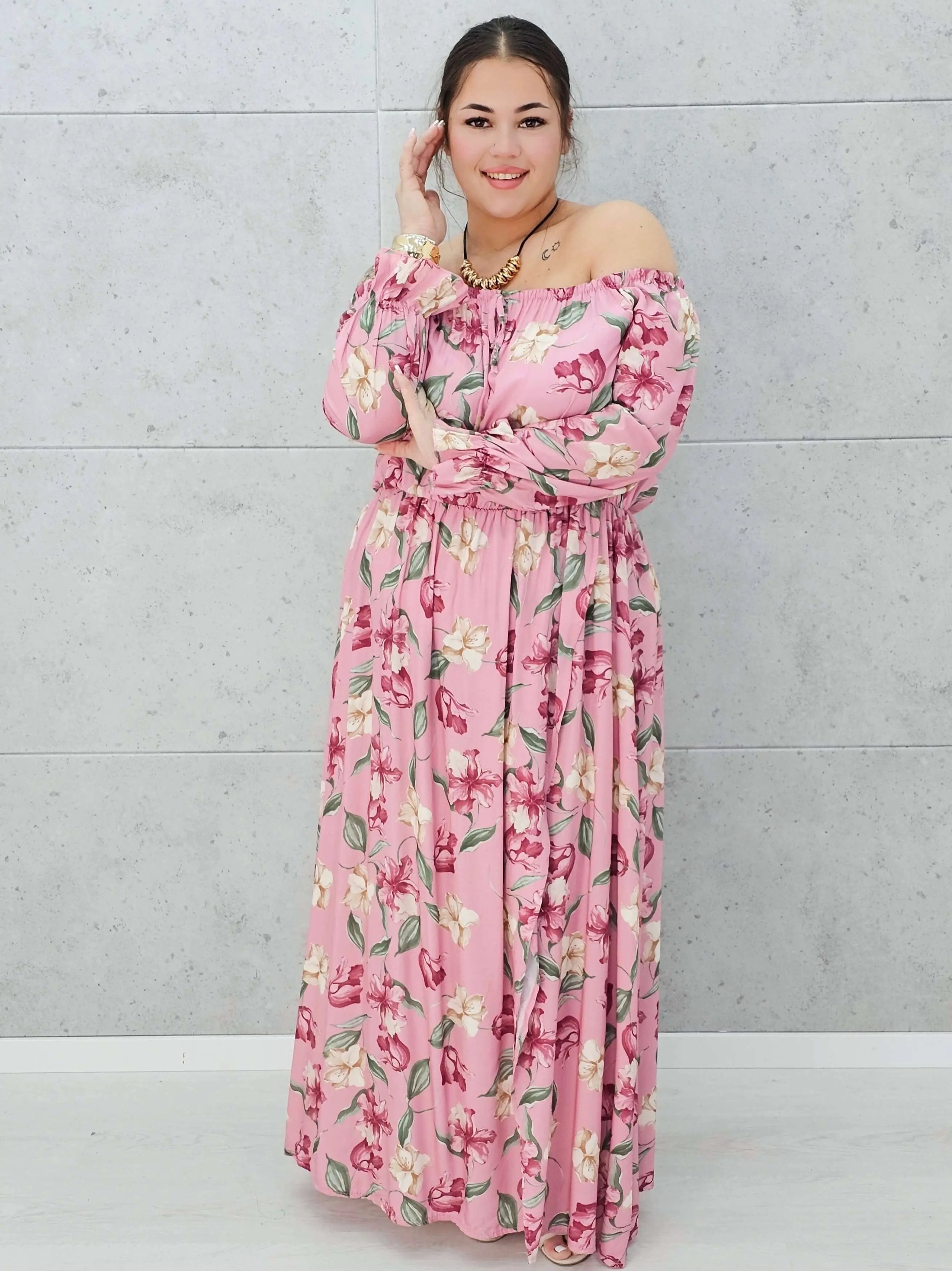 Zwiewna sukienka maxi z kwiatowym printem - dwa kolory Stylowa XL