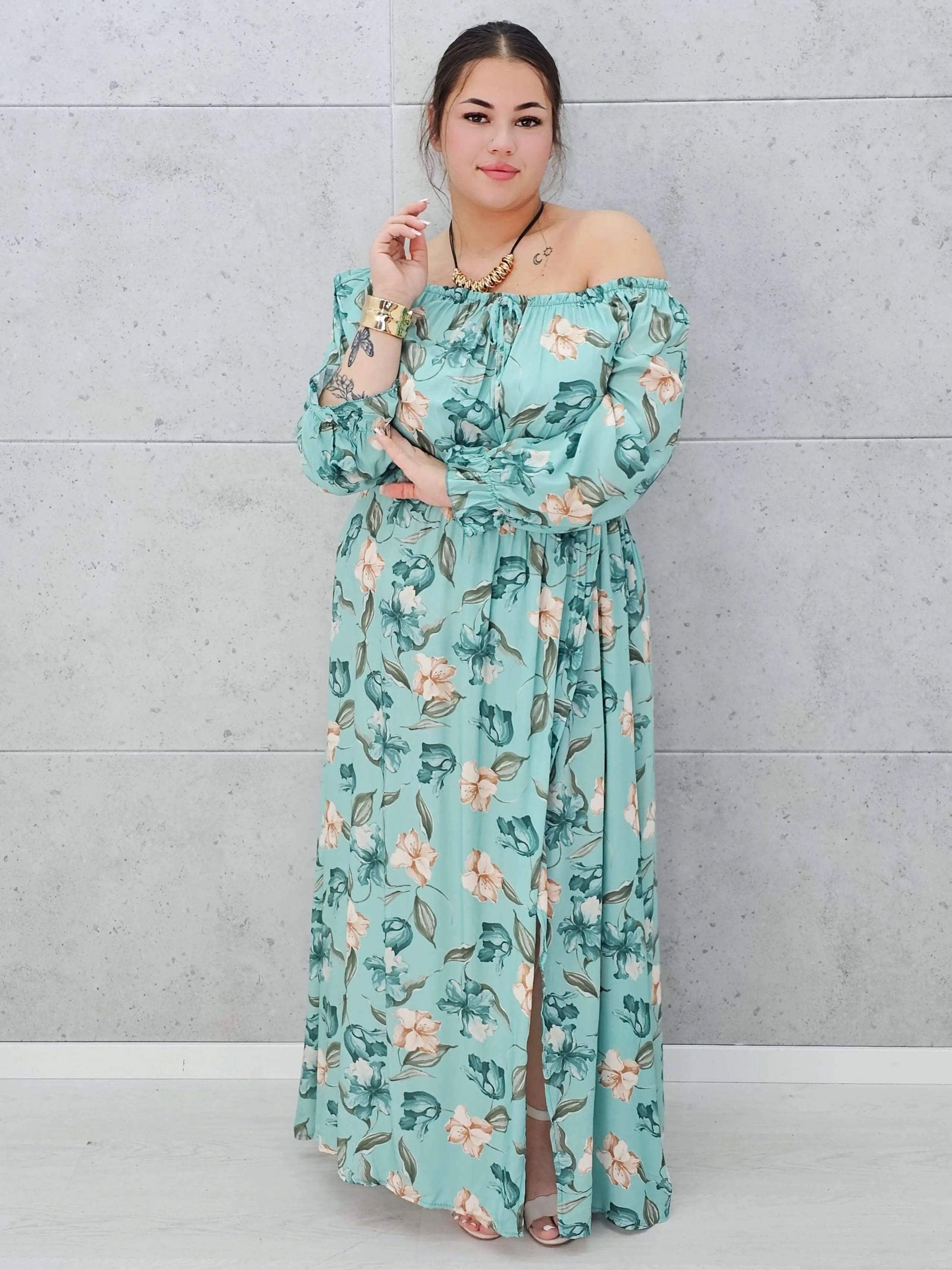 Zwiewna sukienka maxi z kwiatowym printem - dwa kolory Stylowa XL