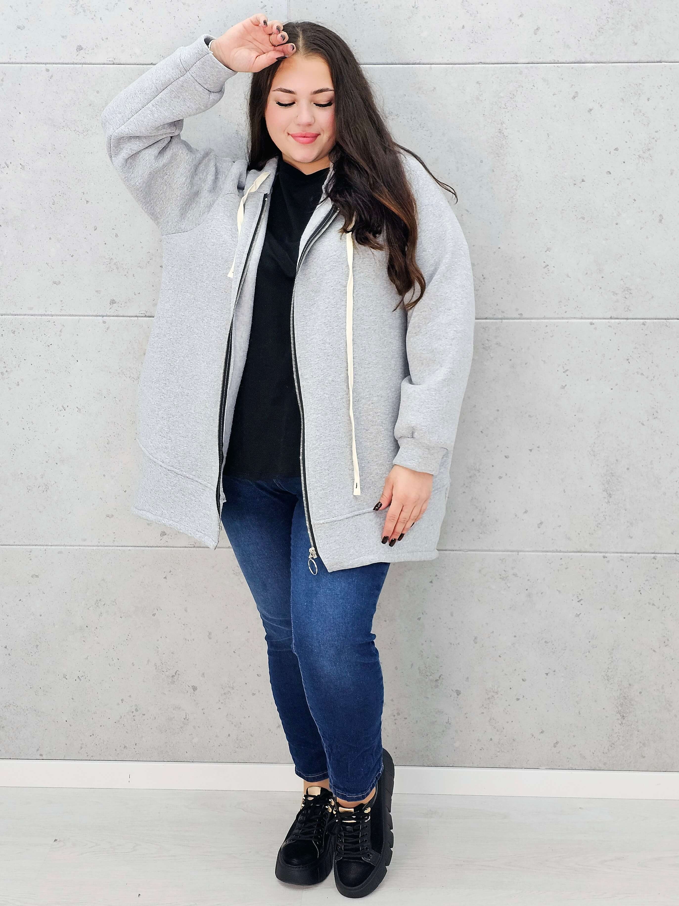 bluza z kapturem szara plus size – w całości 