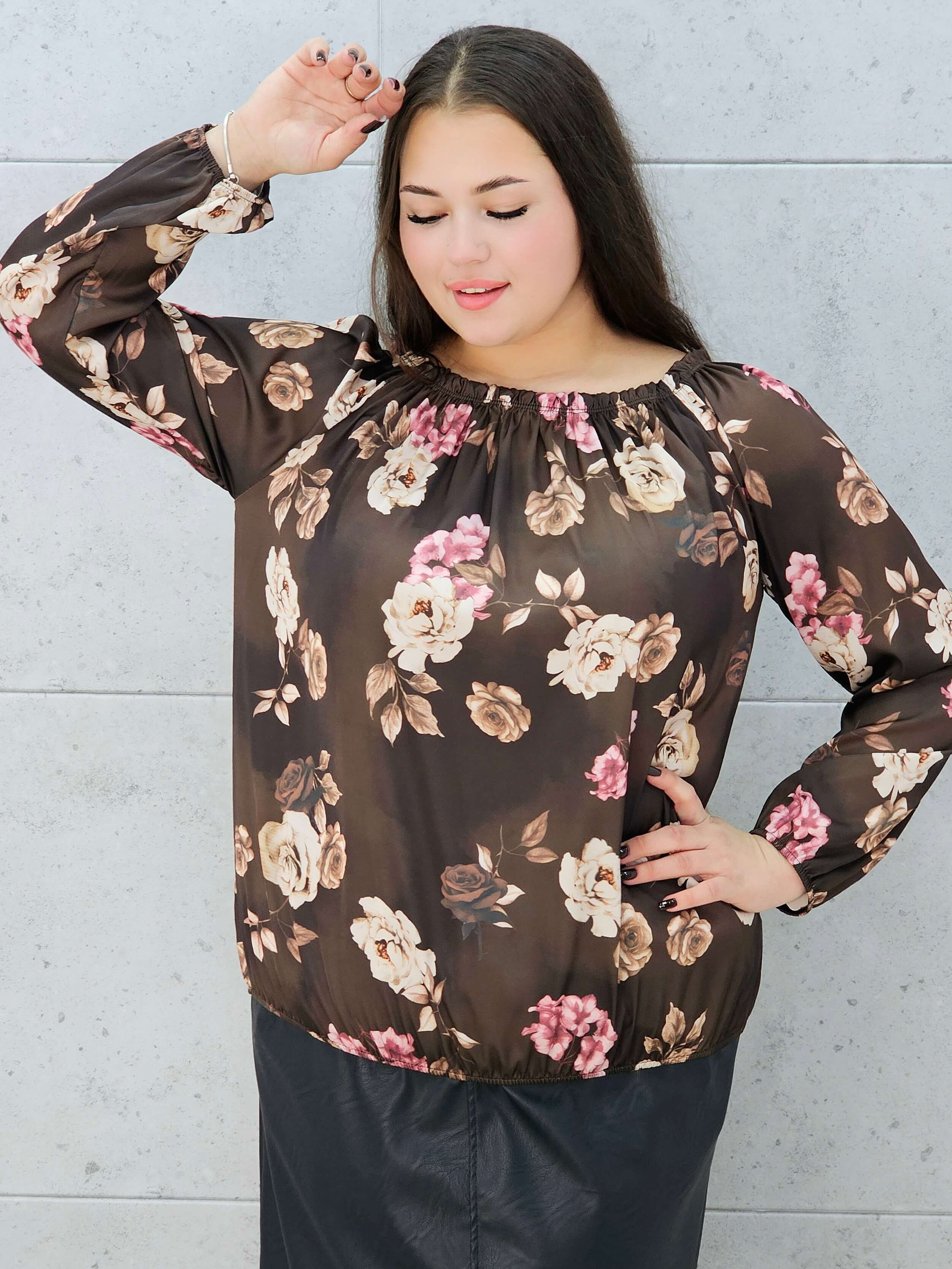 Bluzka hiszpanka plus size czekoladowa – Stylowa XL