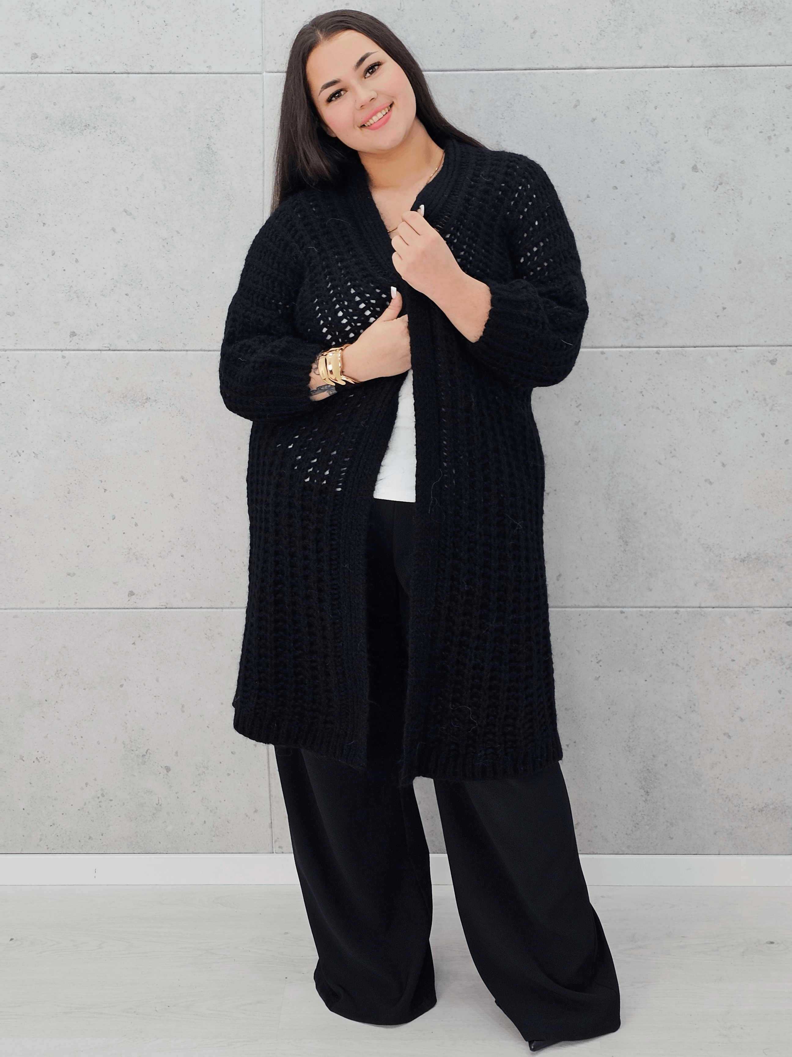 Długi kardigan oversize z grubym splotem. Stylowa XL