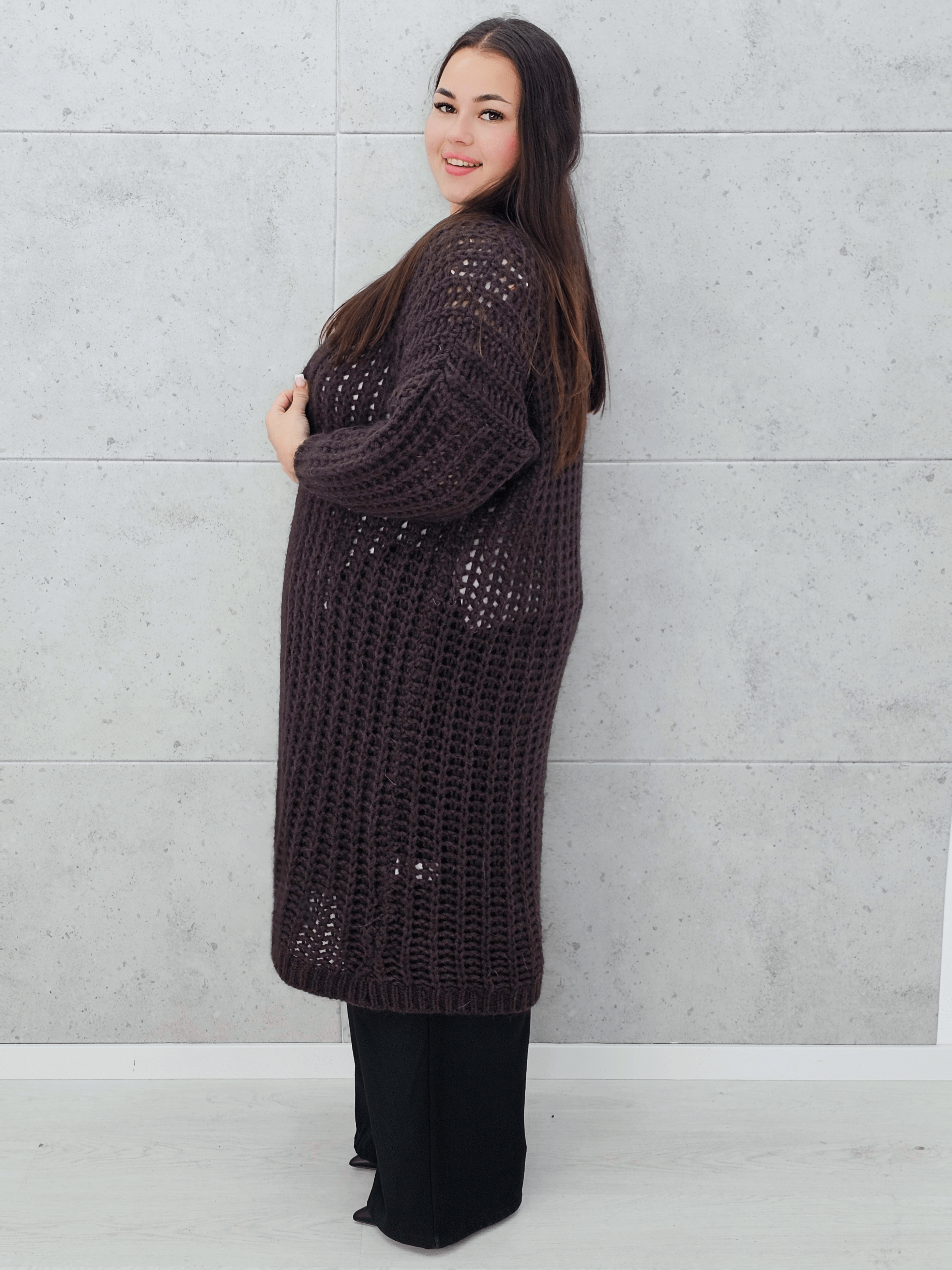 Długi kardigan oversize z grubym splotem. Stylowa XL