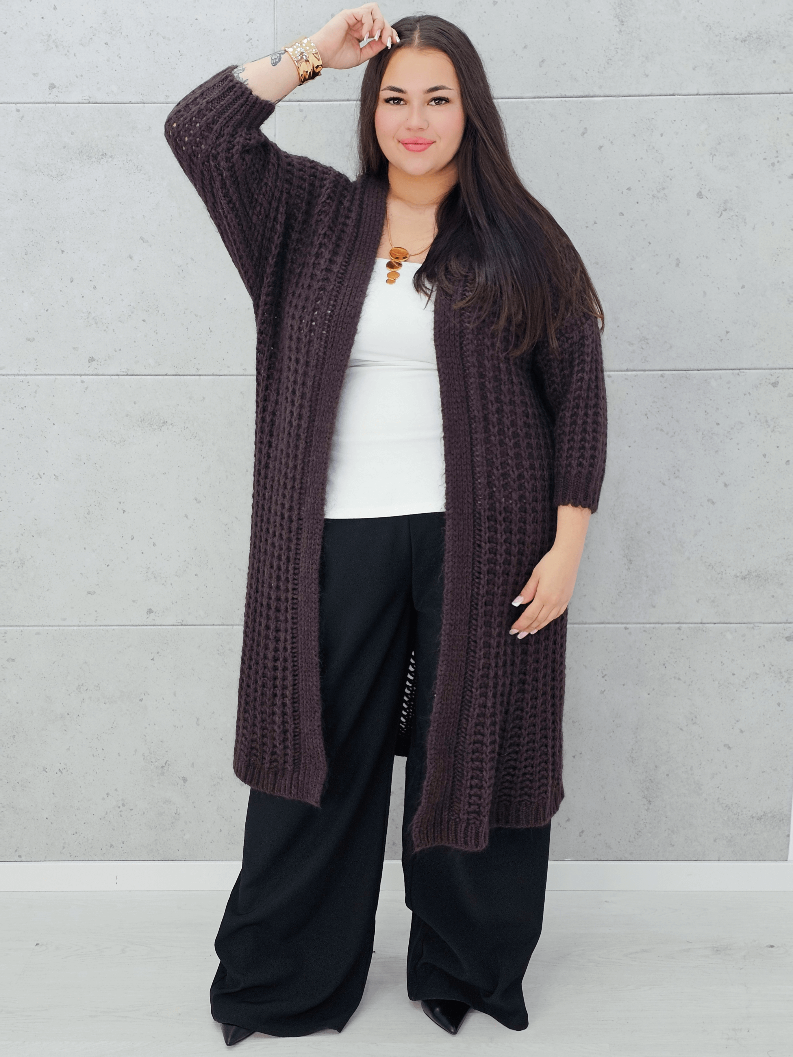 Długi kardigan oversize z grubym splotem. Stylowa XL