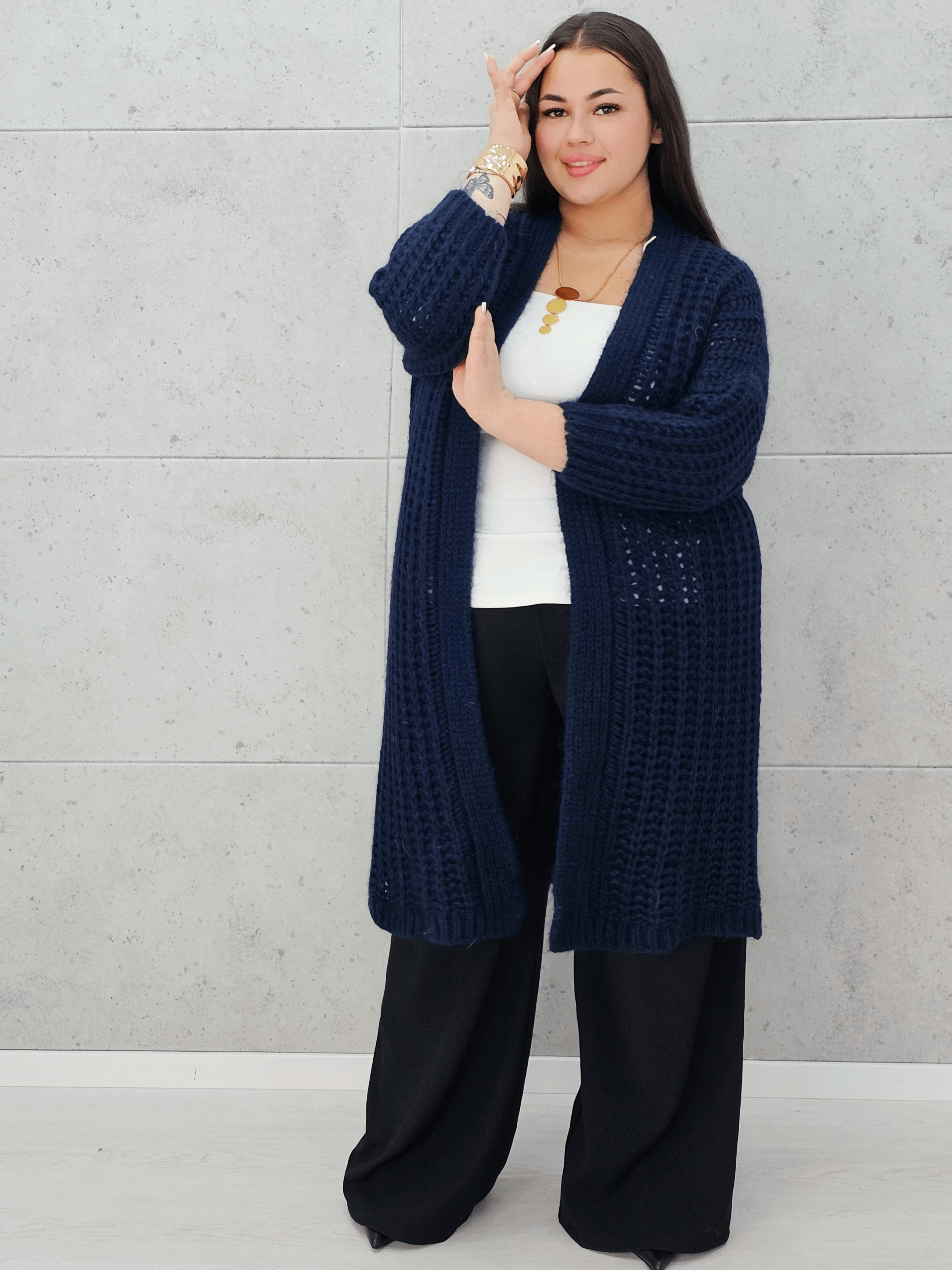 Długi kardigan oversize z grubym splotem. Stylowa XL