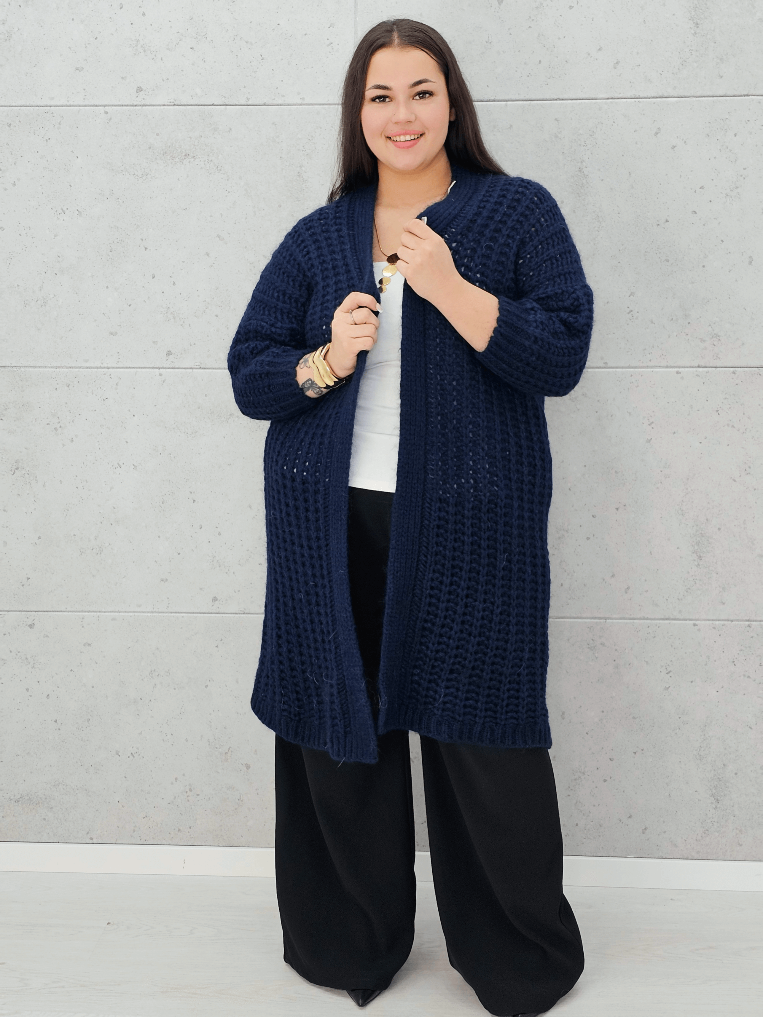 Długi kardigan oversize z grubym splotem. Stylowa XL