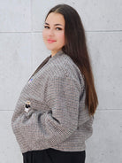 Marynarka w kratkę z aplikacjami Stylowa XL