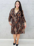 Sukienka plus size midi na święta i urodziny w brązowym kolorze