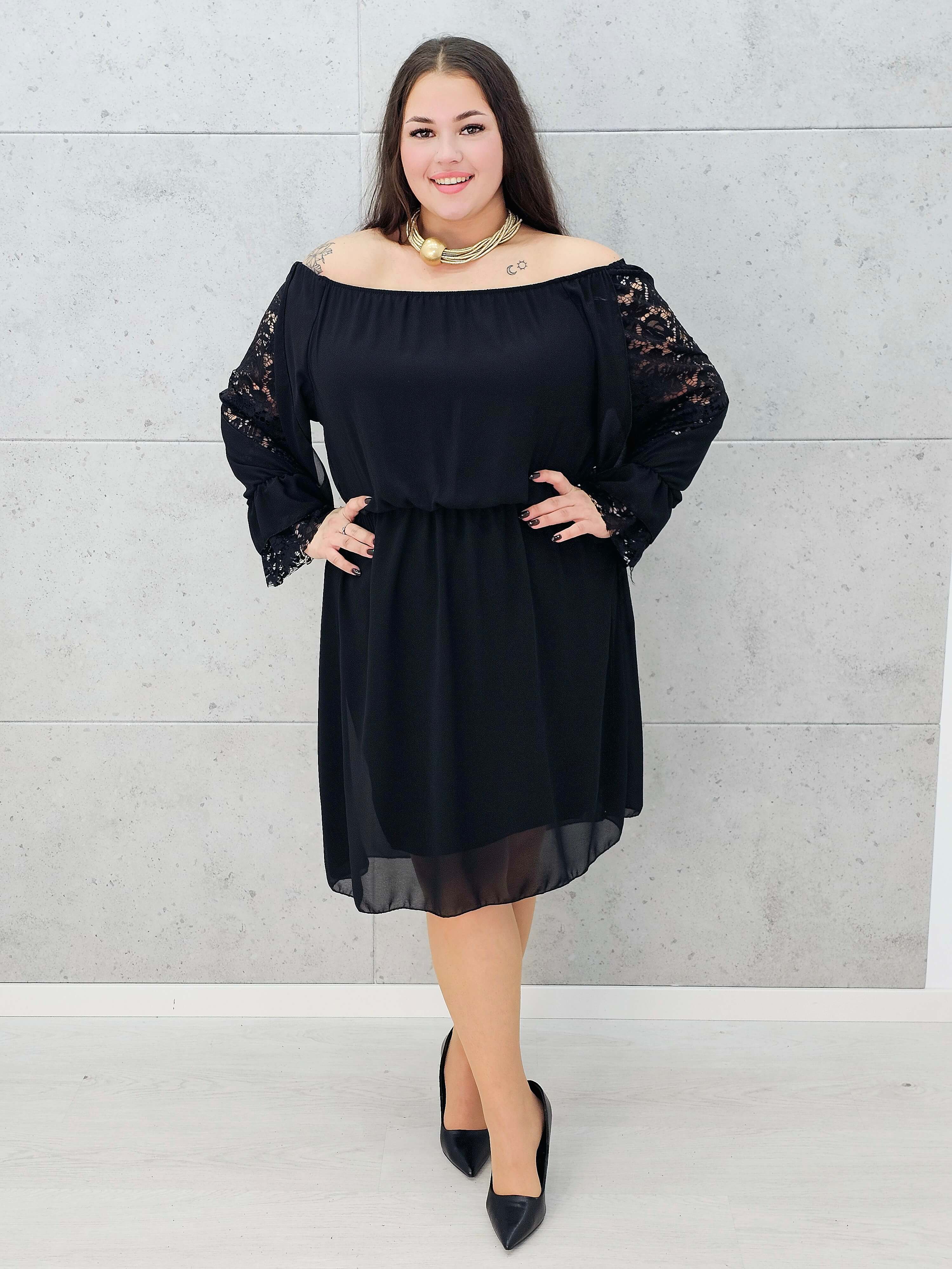 Sukienka hiszpanka midi plus size z koronkowymi rękawami – Stylowa XL