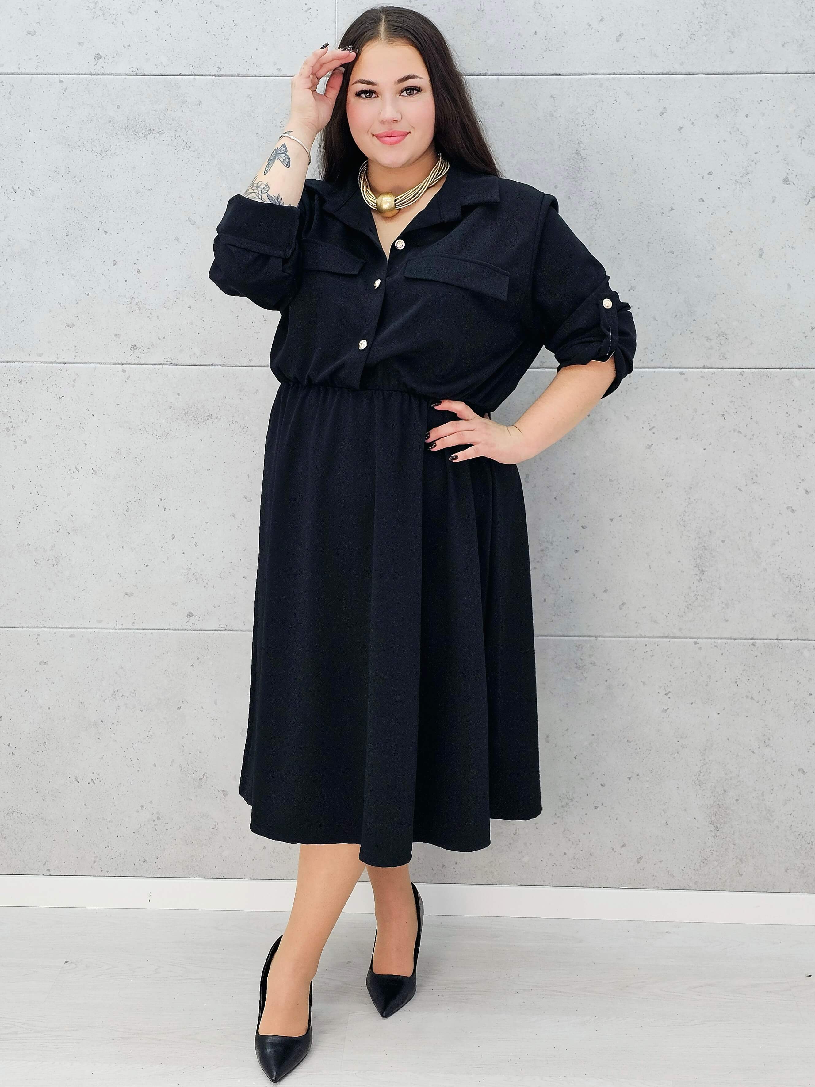 Elegancka czarna sukienka koszulowa plus size – Stylowa XL