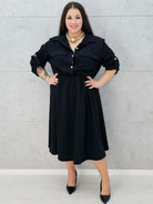 Sukienka koszulowa midi czarna plus size z kieszeniami – Stylowa XL w całości