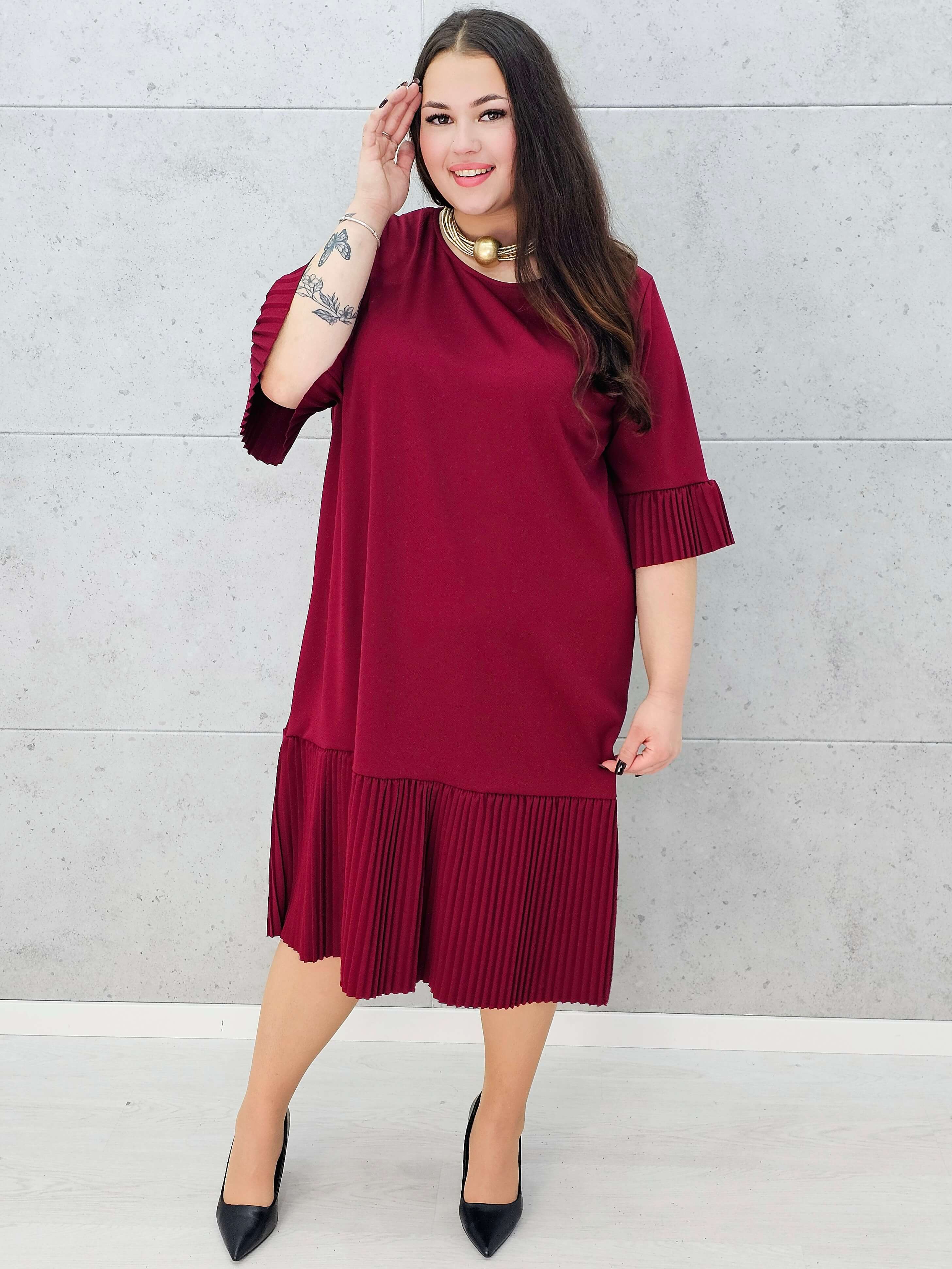 Sukienka midi plus size z plisowanym dołem – Stylowa XL